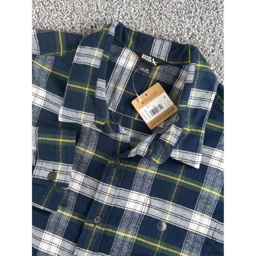 Eddie Bauer Field Flannel Flex Shirt Mens 2XL Plaid Long Sleeve Outdoors NEW